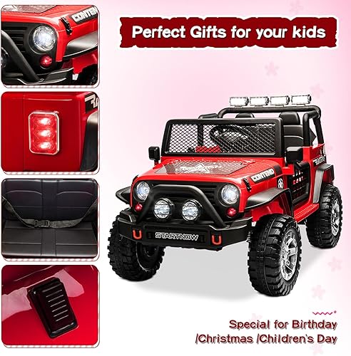 Miniatura 6 de SEHOMY Camión de paseo para niños de 2 plazas con control remoto para padres, vehículos eléctricos para niños con batería de 12 V con un cinturón,