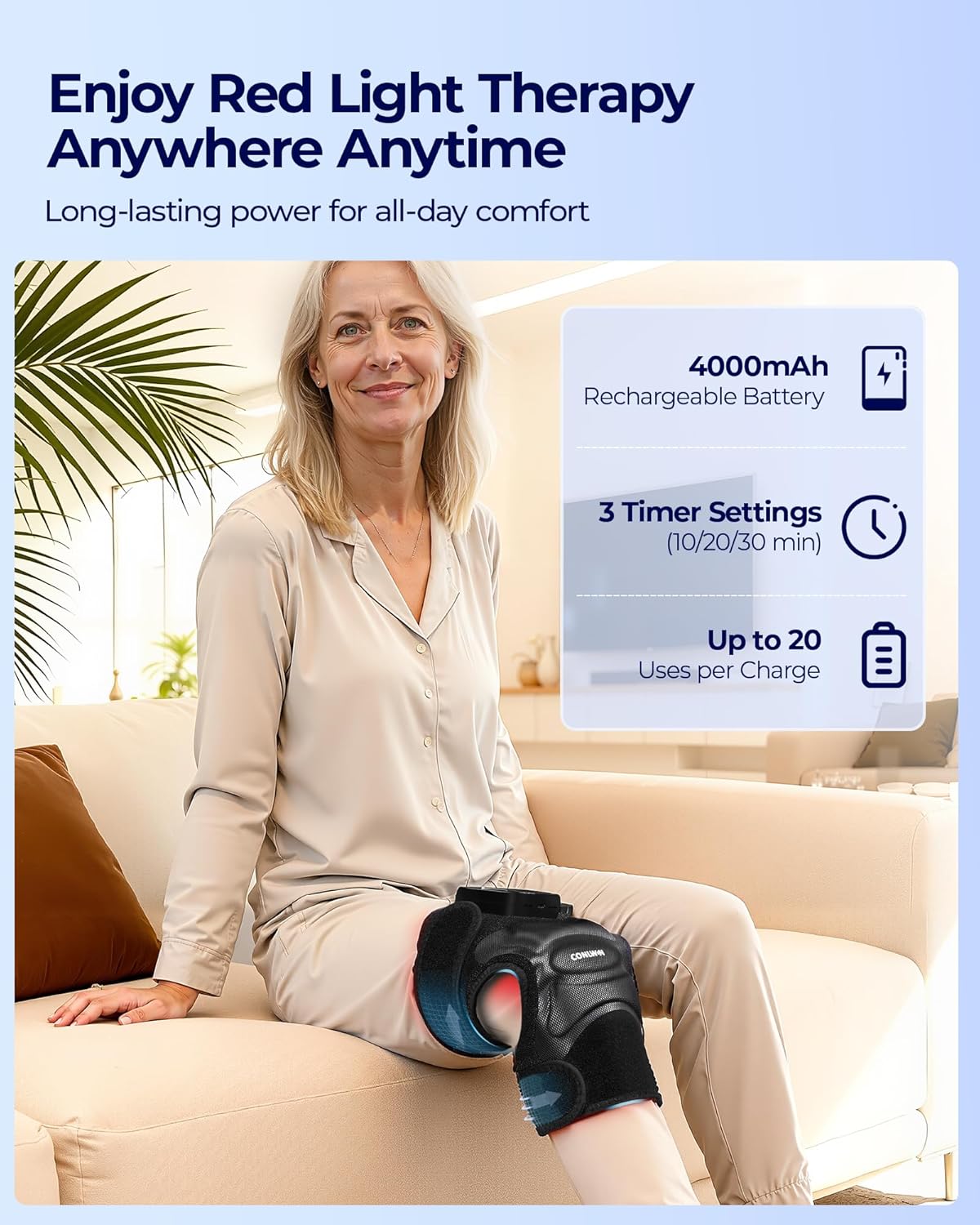 4-in-1 Cordless Knee Massager with Heat and Red Light Therapy for Knees, 6 Vibration & 4 Pulses Knee Pain Relief Device for Shoulder Elbow, Perfect for Women Men Seniors - Image 5