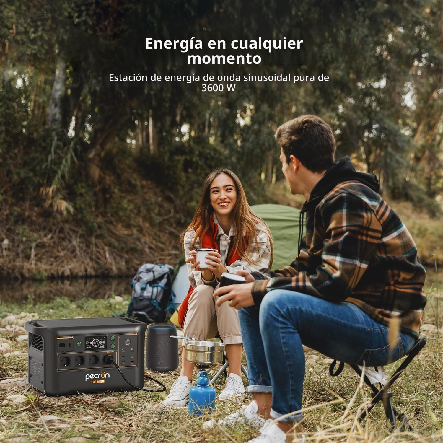 Estación eléctrica portátil F3000LFP Pecron, 4 enchufes AC 3600W/3072Wh generador solar, batería LiFePO4 carga rápida para uso doméstico