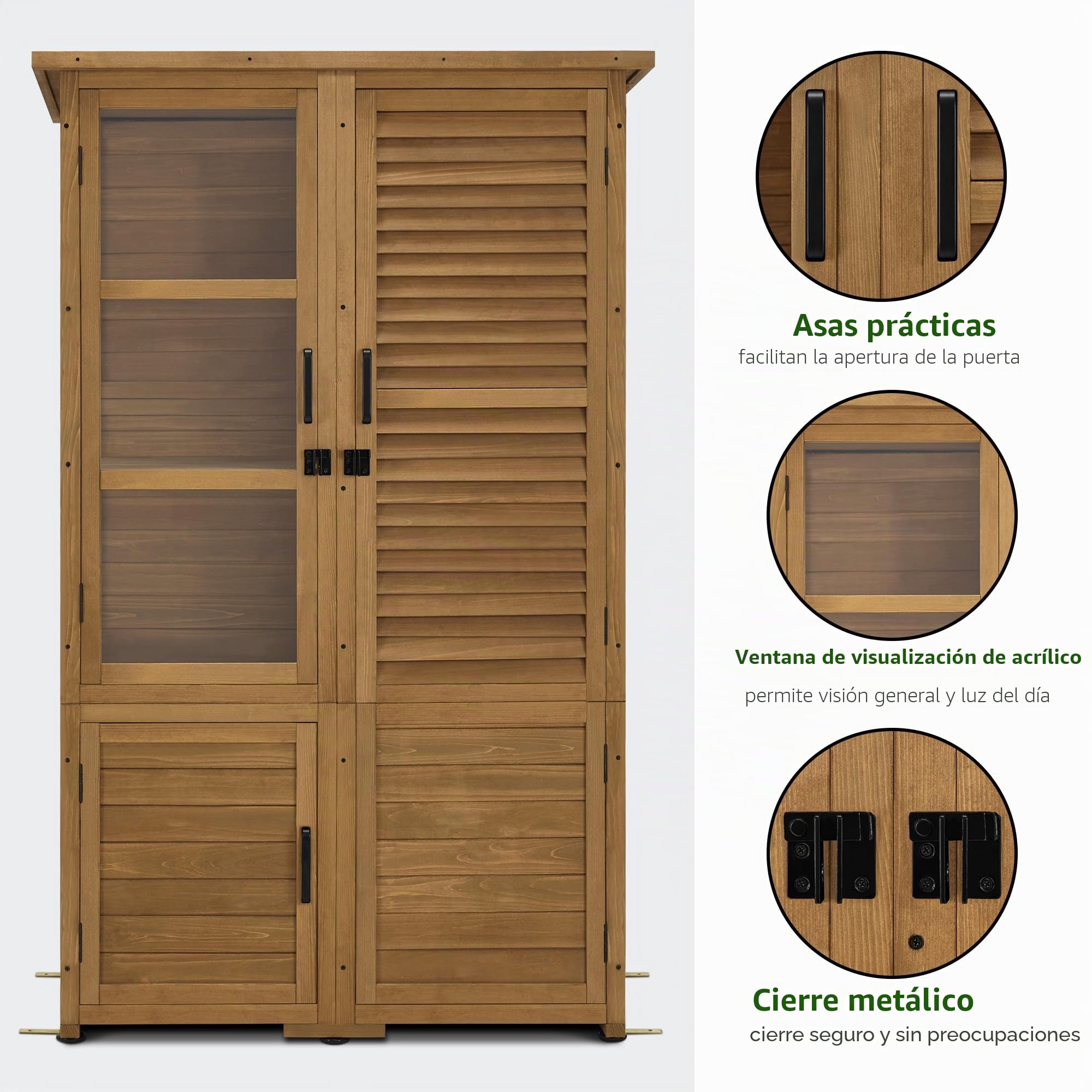 M MCombo Armario de jardín Caseta de jardín de Madera Resistente a la Intemperie, caseta para Herramientas Jardín Exterior Impermeable, para Exteriores Balcón Terraza, 55×110×175 cm, 0130D (Natural)