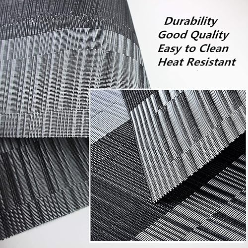 Miniatura 3 de Xmkuwa Placemats, Washable PVC Table Mats, Woven Vinyl Placemat for Dining Table Place Mats Set (6 Placemats and 1 Table Runner, Black and Grey)