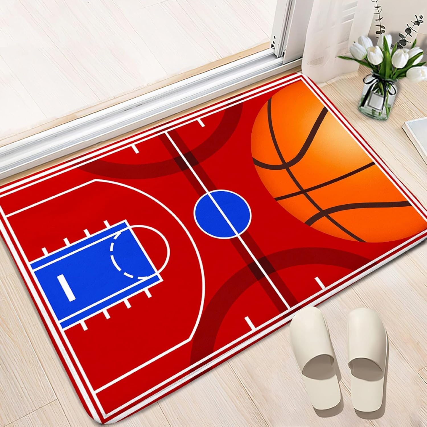 Basketball Rug for Boys Bedroom - Basketball Court Rug Sport Area Rugs Carpet for Kids Printed Basketball Court Decor Floor Mats, 2x3 Feet