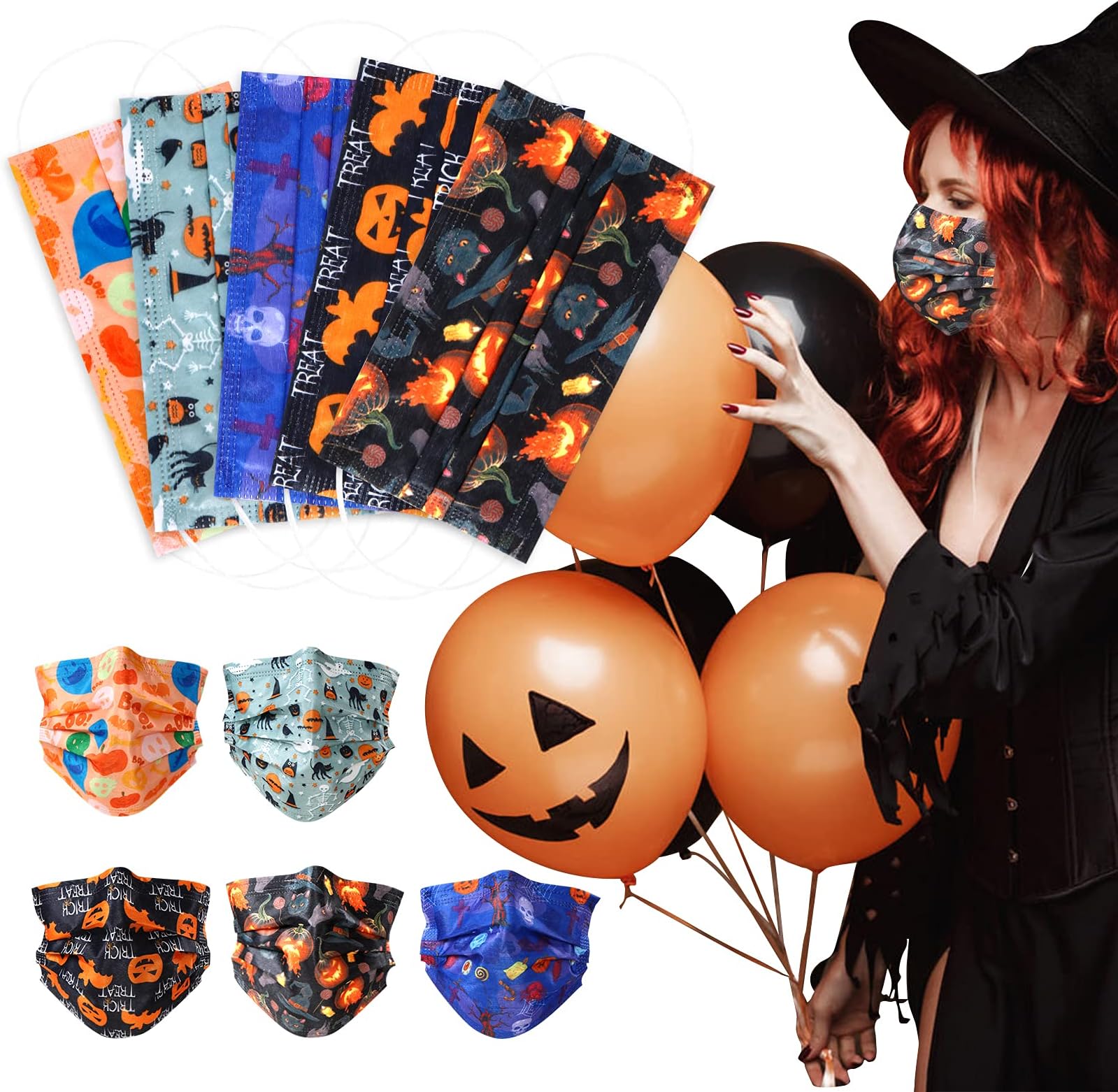 Disposable Face Mask Halloween - 50Pcs Printed Disposable Face Mask, 3 Ply Multicolored, Adult Face Masks for Women and Men
