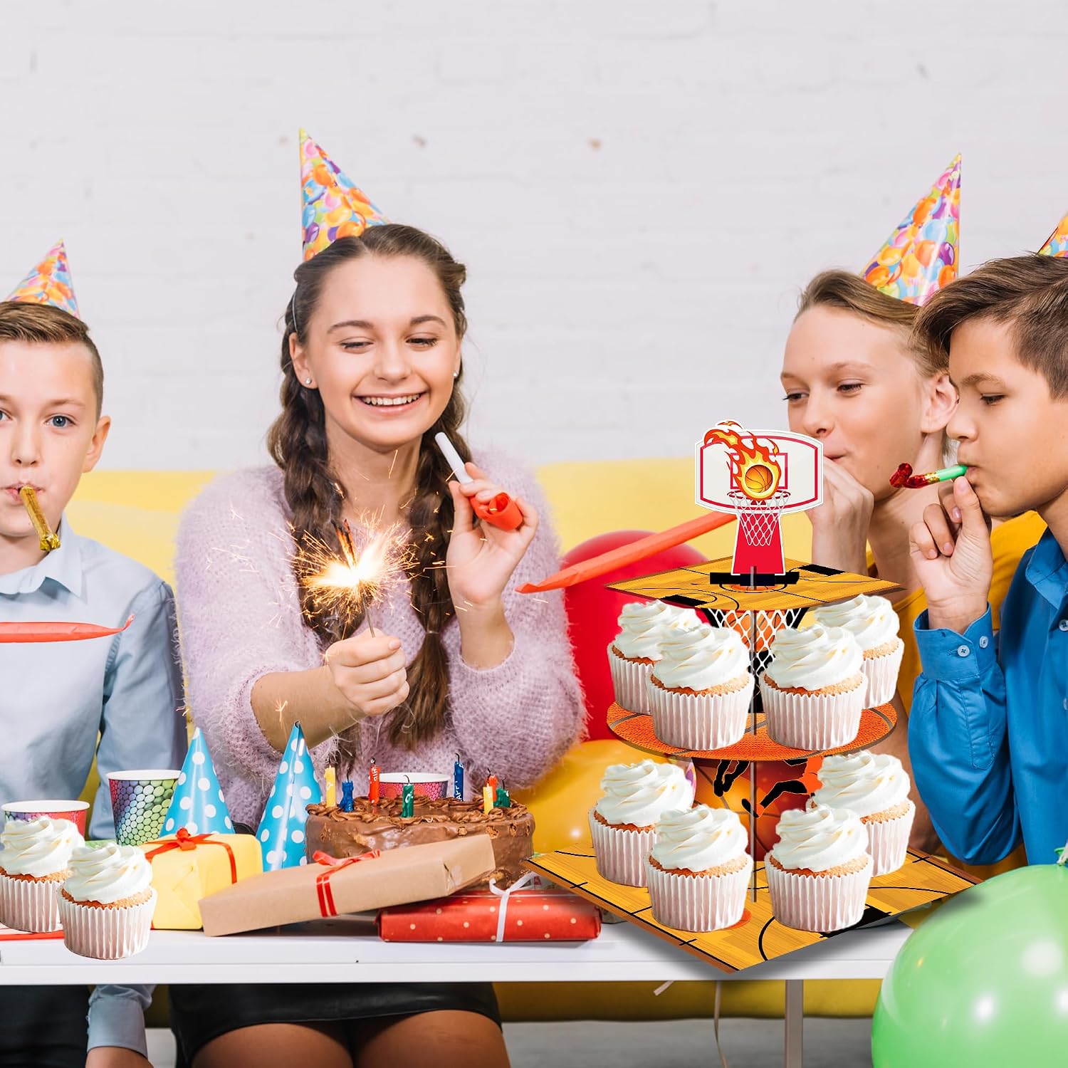 3 Tier Basketball Stand Cupcake Stand, Sports Theme Dessert Stand Tower for Birthday, Picnic, Graduation Party image 4