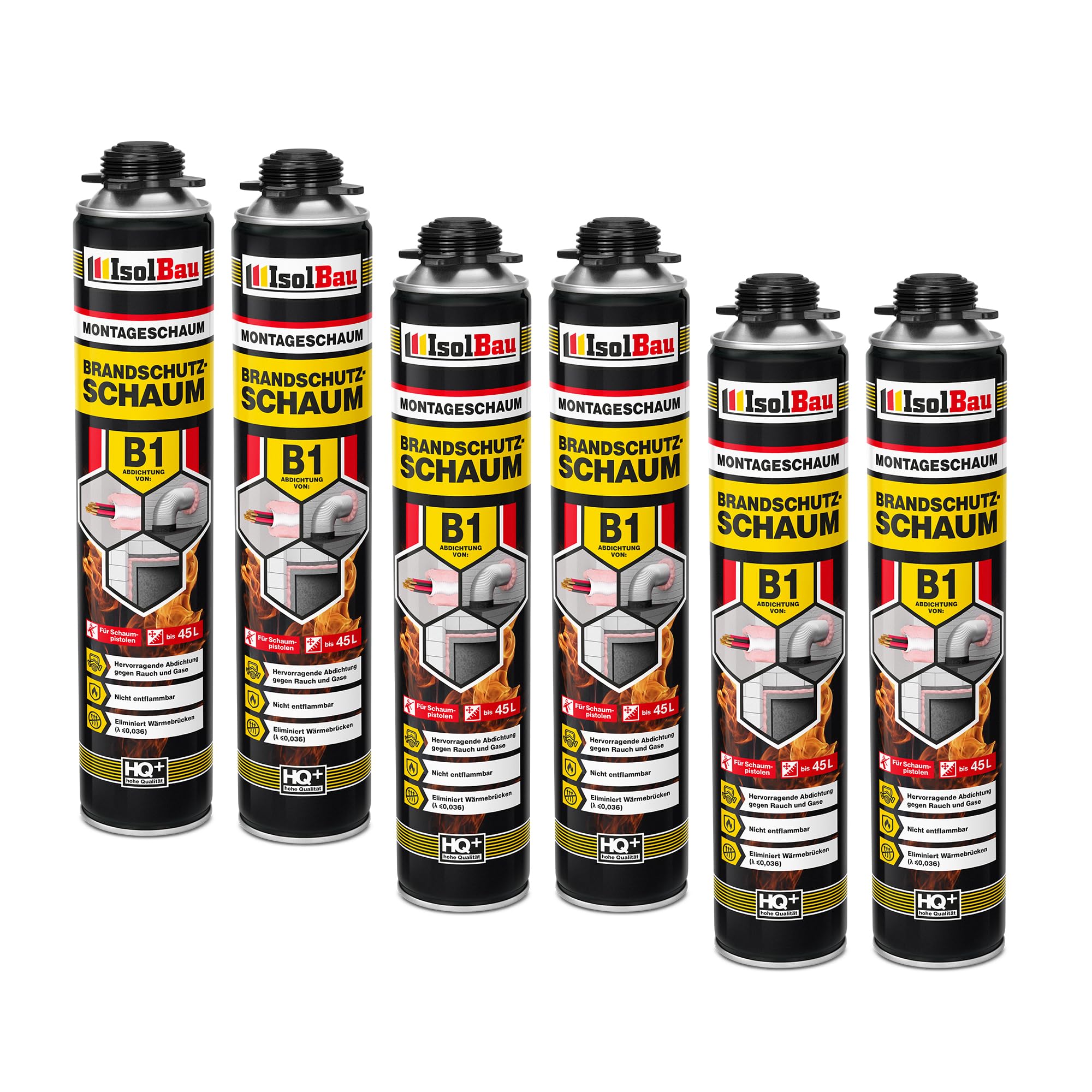 Isolbau - Bauschaum B1 - Montageschaum - PU-Schaum 6 x 750 ml - Pistolenschaum - 1K Brandschutzschaum - Dämmschaum - Abdichtung, Wärmedämmung und Schalldämmung