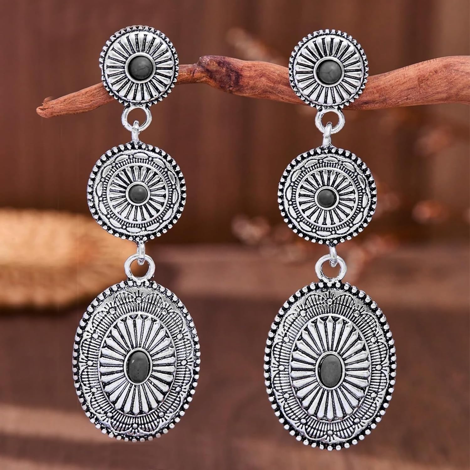 Western Earrings Outfit for Women Oval Silver Earrings Dangle Turquoise Western Jewelry Country Concert Outfits for Women Dress Cowboy Chic Rodeo Outfit Shirts Dress Accessories - Image 4