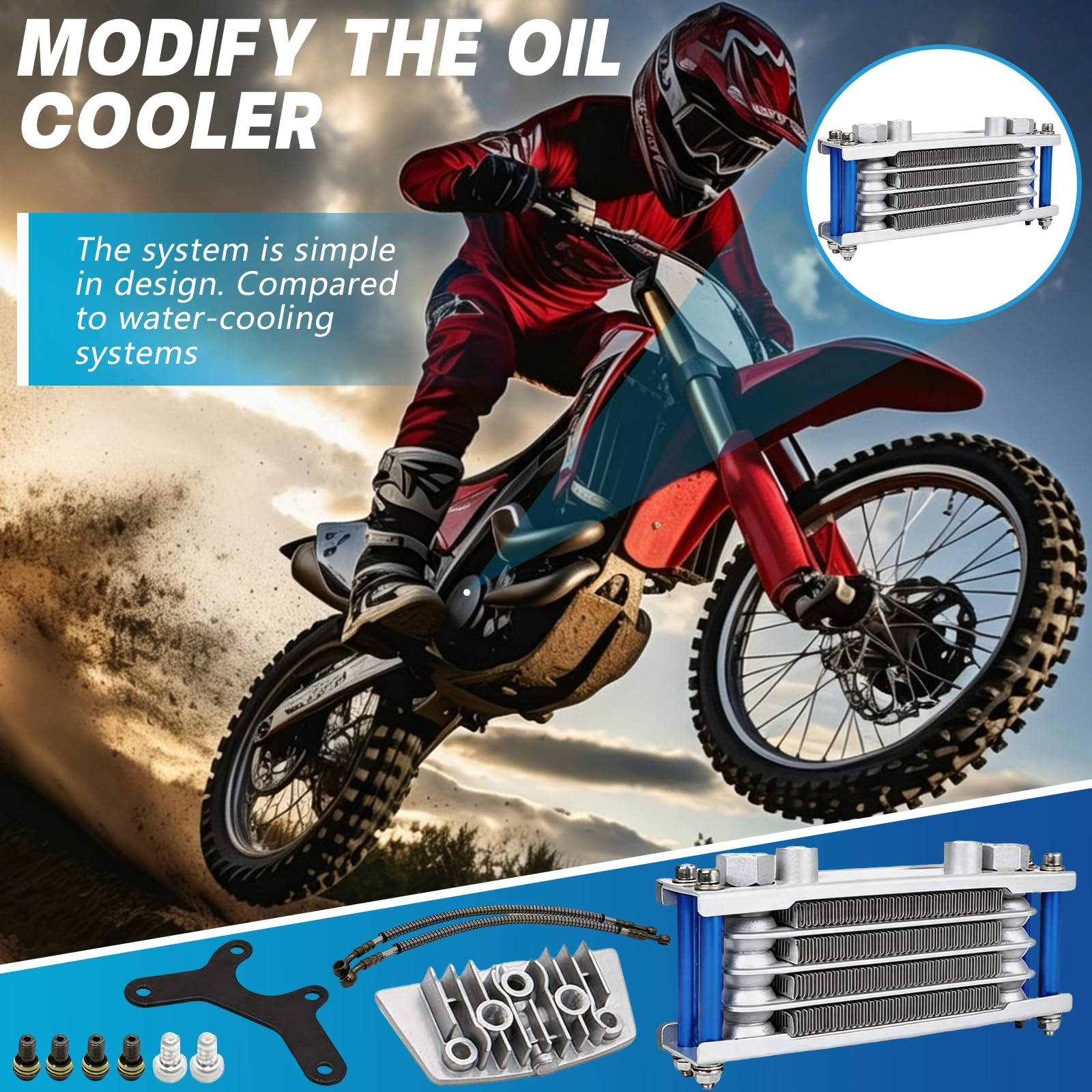 Motorrad Motorölkühler Ölkühler Kit, Motorrad Ölkühler Set Motorkühler Motoröl Kühler System Kit mit Schläuche Halterung Schraube für 50cc-150cc Dirt Pit Bike Motorrad ATV