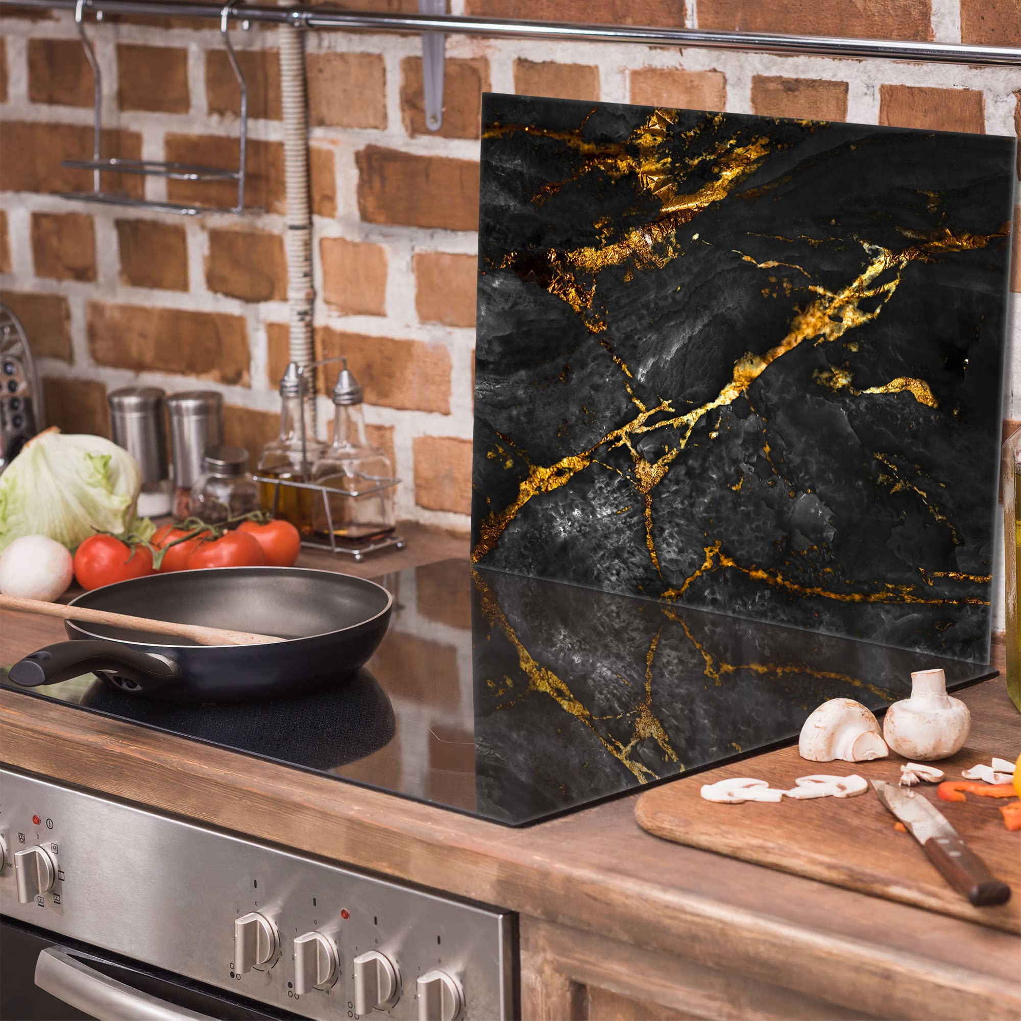 Placa protectora de vitrocerámica 60 x 52 cm 1 pieza cocina eléctrica universal para inducción protección contra salpicaduras tabla de cortar de vidrio templado como decoración, MÁRMOL