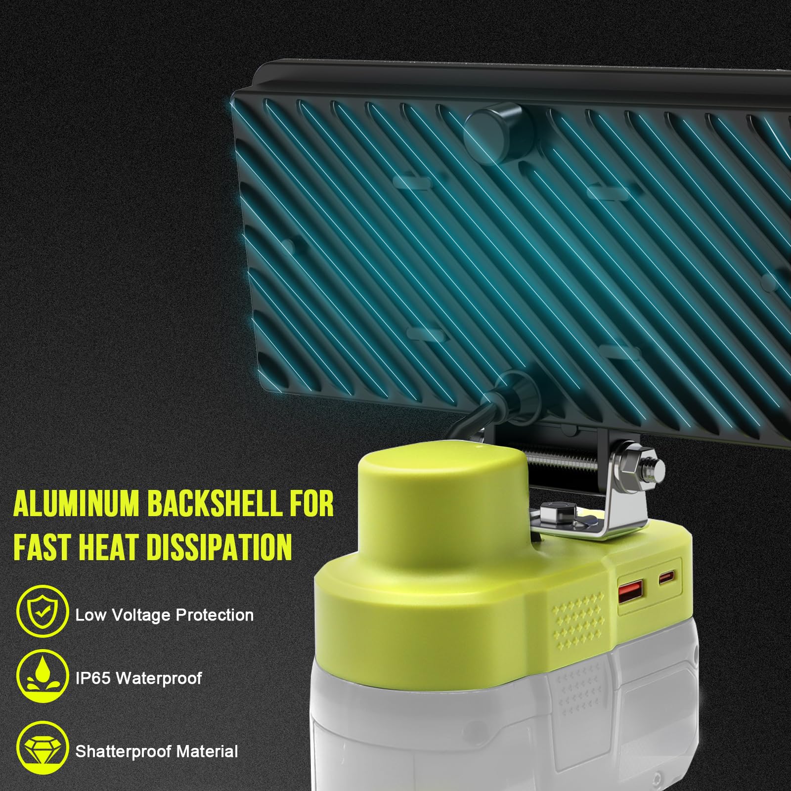 Lampe de travail compatible avec batterie RYOBI 18 V, 6 000 lm 40 W, lumière LED sans fil pour extérieur, randonnée, voiture, camping, garage, éclairage émergrncy (piles non incluses)