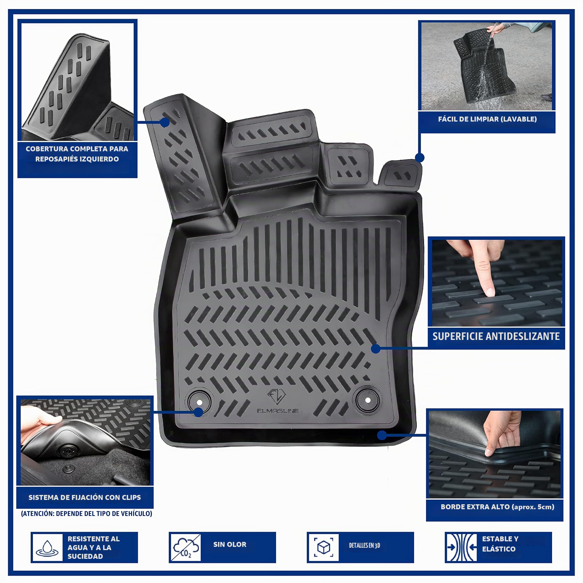 Elmasline Juego de alfombrillas de goma 3D - para VW Golf 7 año de fabricación 2012-2020 | Borde extraalto - Accesorios para alfombrillas