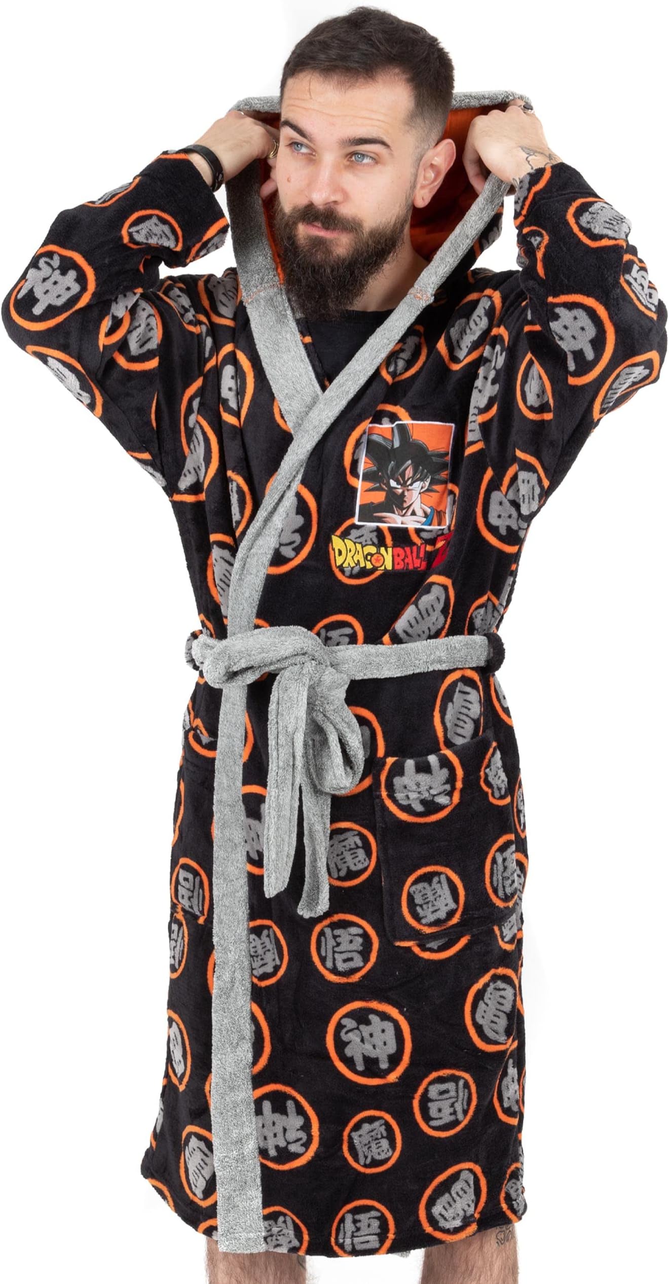 Dragon Ball ZDragonball Z Goku Dressing Gown For Men | Adults Action Character Pockets Black Orange Bathrobe | Anime Series Game Pjs Robe