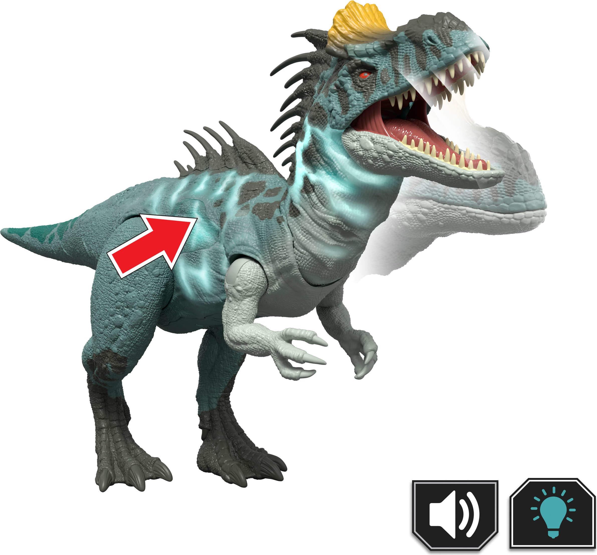Mattel Jurassic World Wild Roar Crylophosaurus Dinosaurier Actionfigur Spielzeug, mit Angriffsbewegungen, Lichteffekten, Brüllgeräuschen und Scan-Code für digitalen Spielspaß, JKL80