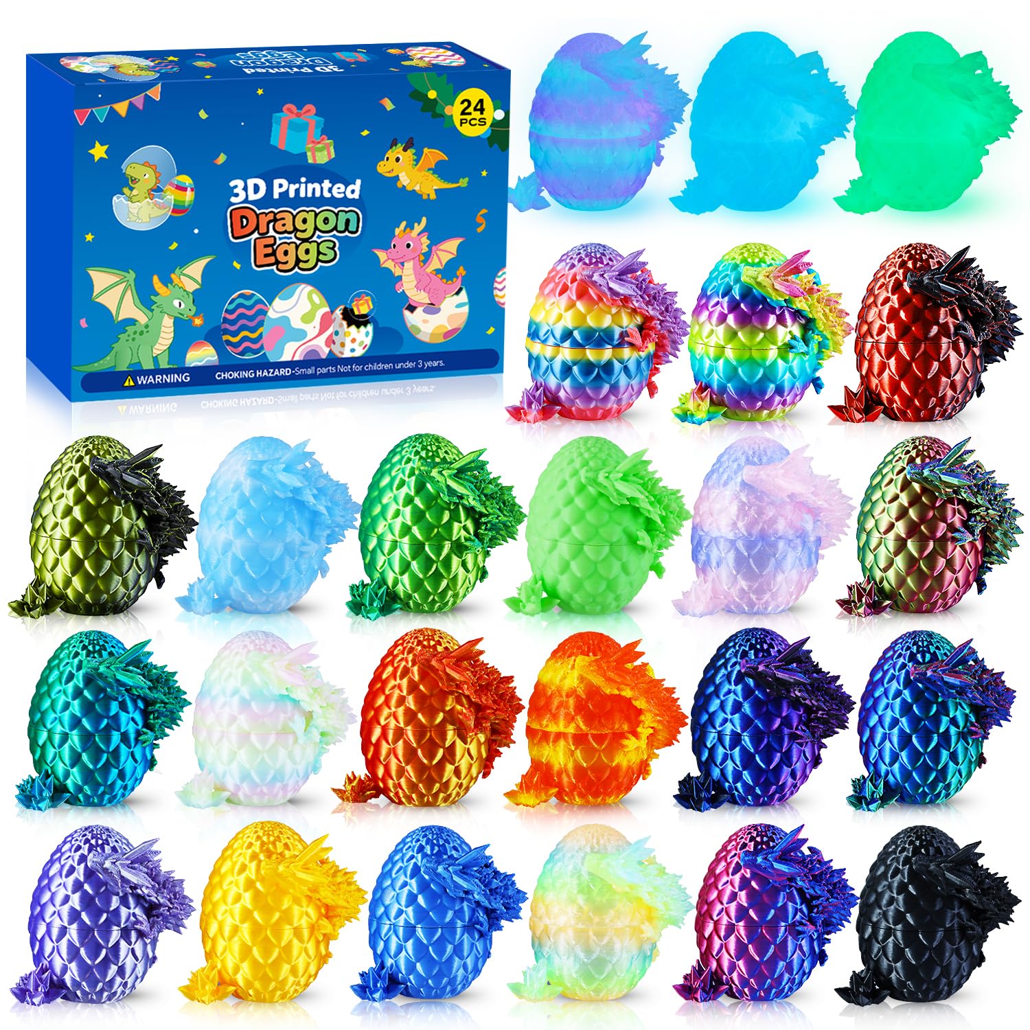 AYNKH 6 œufs De Dragon Imprimés En 3D – Figurines Articulées, Multicolores, Cadeau Surprise Pour Collectionneurs