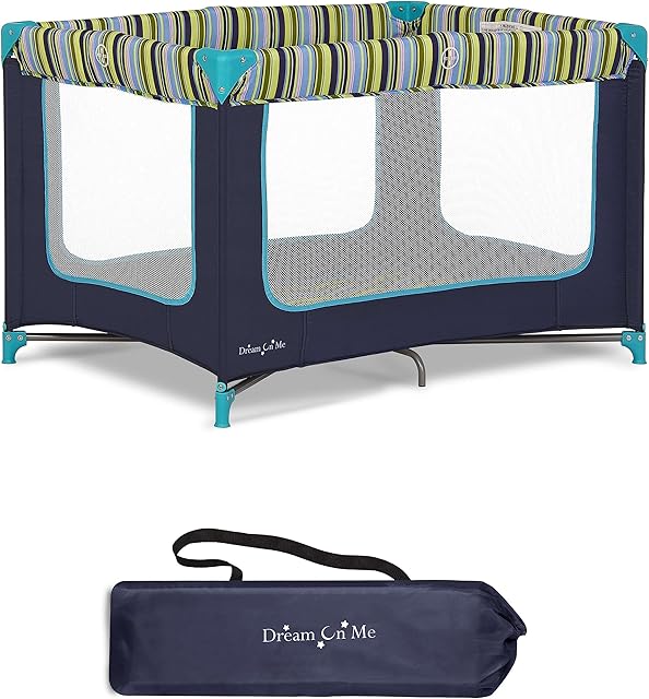 Dream On Me Zodiak Portable Playard in Navy, Lightweight, Packable and Easy Setup Baby Playard, Breathable Mesh Sides and Soft Fabric - Comes with a Removable Padded Mat
