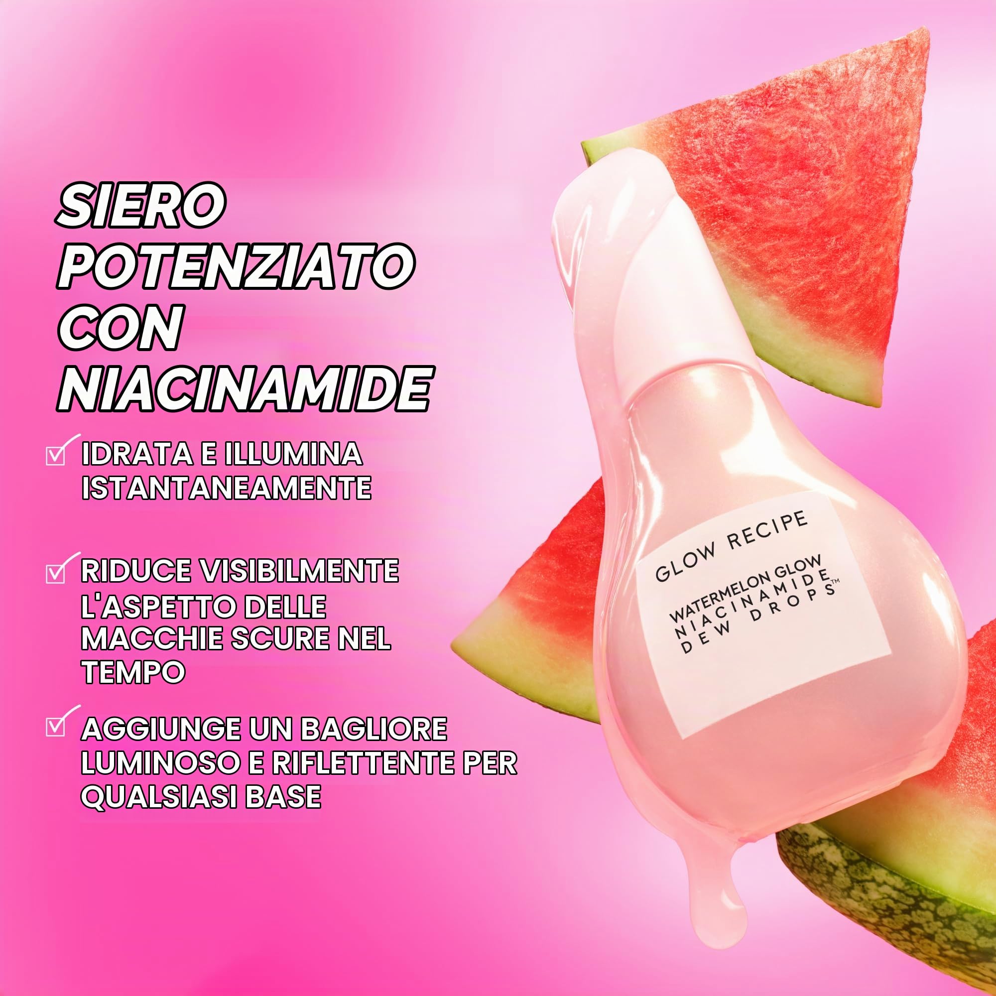 Glow Recipe Watermelon Glow Niacinamide Dew Drops Jumbo Holiday Edition - Regalo per la cura della pelle in edizione limitata - Siero e primer ibrido da 80 ml per illuminare, idratare e illuminare