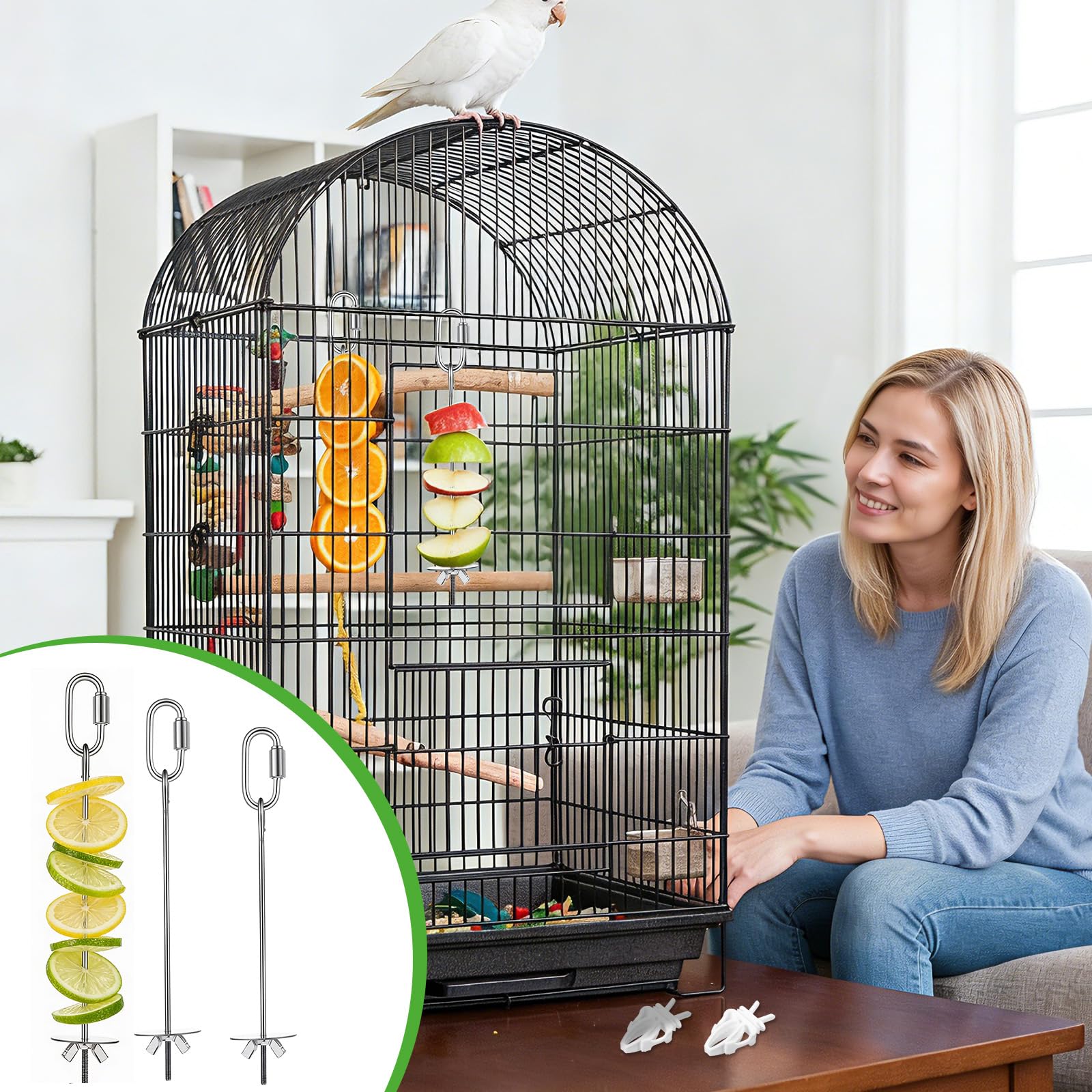6 PCS Bird Treats Skewer, Parakeet Hanging Food Holder, Bird Cage Food Holders, Stainless Steel Fruit Vegetable Stick Holder for Hanging Birds Foraging Toys for Macaw Parakeet Budgie (3 Sizes) - image 6