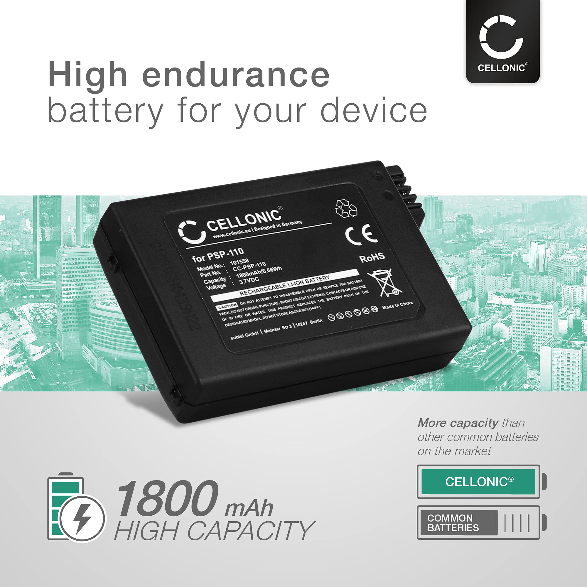 CELLONIC 2x Batteria per Consolle giochi Compatibile con Sony PSP 1, PSP-110 – (1800mAh, 3.7V)