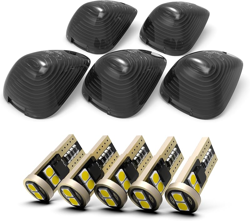 Luzes de marcação superior do teto AMEXMART com lentes fumê e lâmpadas LED brancas T10 para Ford F-Series Super Duty 1999–2016 – Kit com 5