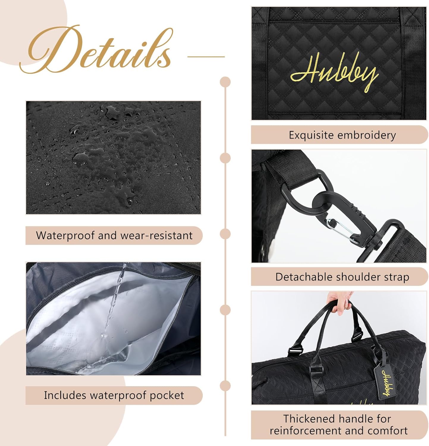 4 Pcs Duffel Bag Set Include 2 Honeymoon Travel Bags with Shoe Compartment and 2 Luggage Tags(Hubby and Wifey,Black,White) - Image 3