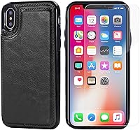 Vista 2 de Funda tipo cartera compatible con iPhone X/XS, funda protectora delgada con tarjetero y ranuras para tarjetas de piel sintética de alta calidad