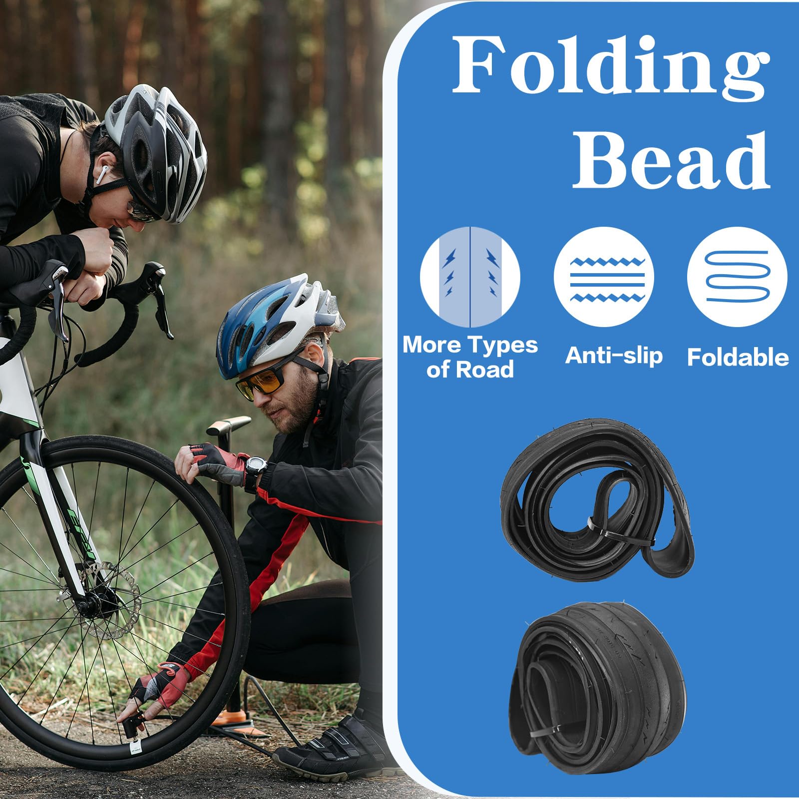 SIMEIQI 2-Pack 700x28c Foldable Road Bike Tires With 2 Inner Tubes & 2 Tire Levers - Puncture Resistant, For Racing & Commuting