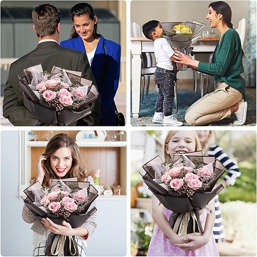 Miniatura 7 de CCINEE 20 hojas de papel de regalo de flores negras con borde negro, material de embalaje de flores frescas impermeables, suministros de ramo de