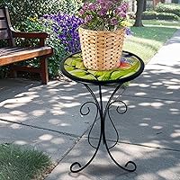 Vista 5 de HONGLAND Mesa auxiliar para exteriores, mesa pequeña para exteriores, mesa auxiliar redonda de 12 pulgadas, soporte para plantas de vidrio, mesa