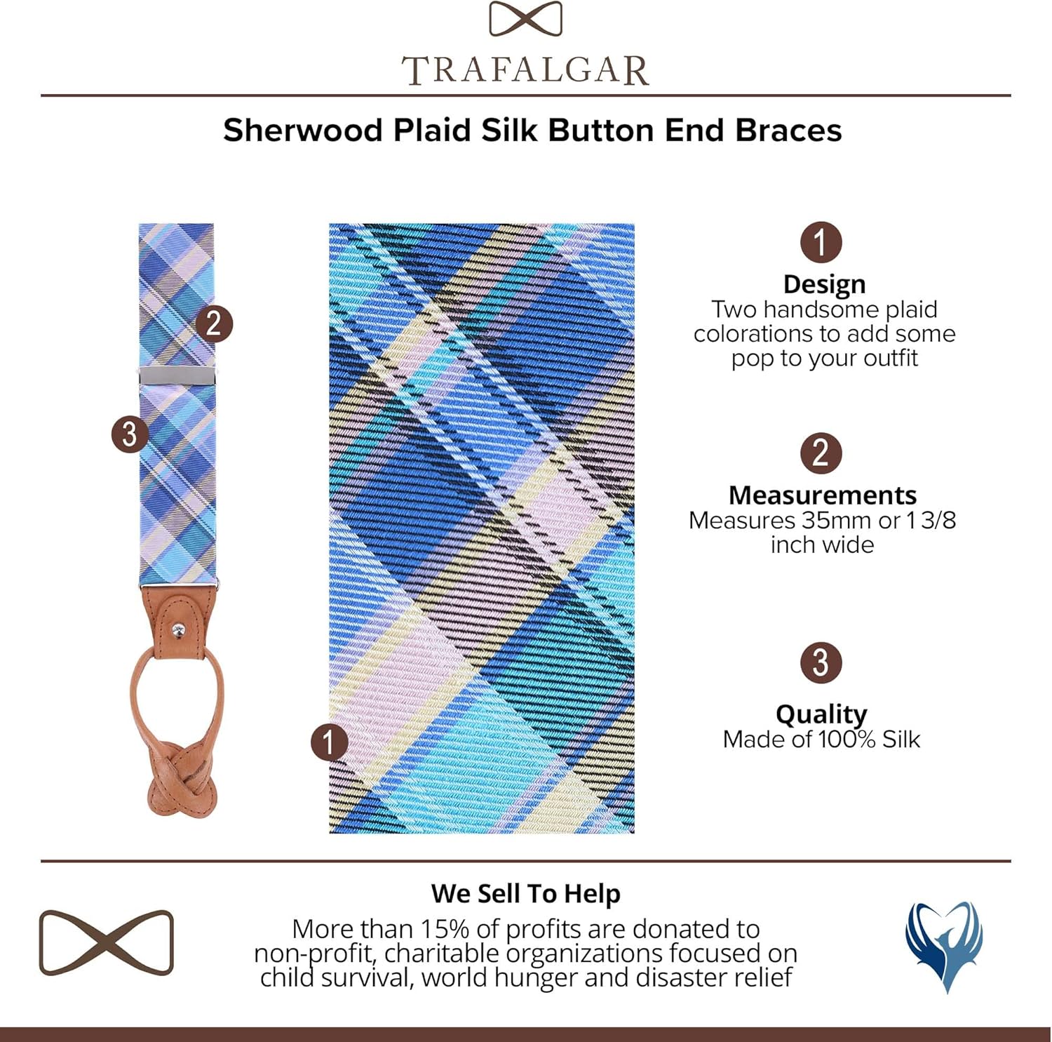 Trafalgar Men's Sherwood Plaid Silk Button End Braces (Suspenders)