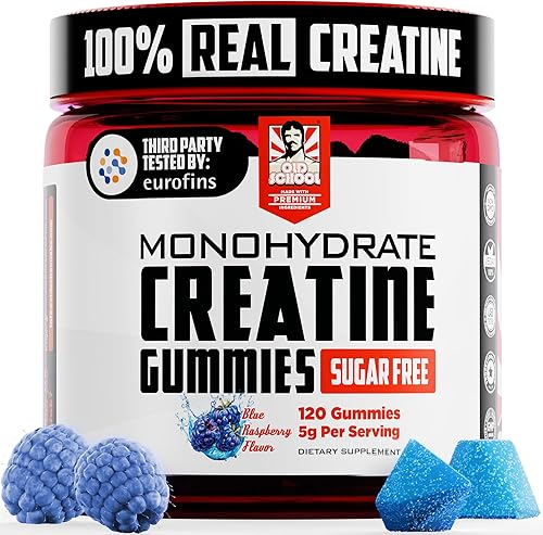 Old School Labs Gomitas monohidrato de creatina de 5000 mg, optimizadas para hombres y mujeres, apoya los músculos magros y la recuperación, energía