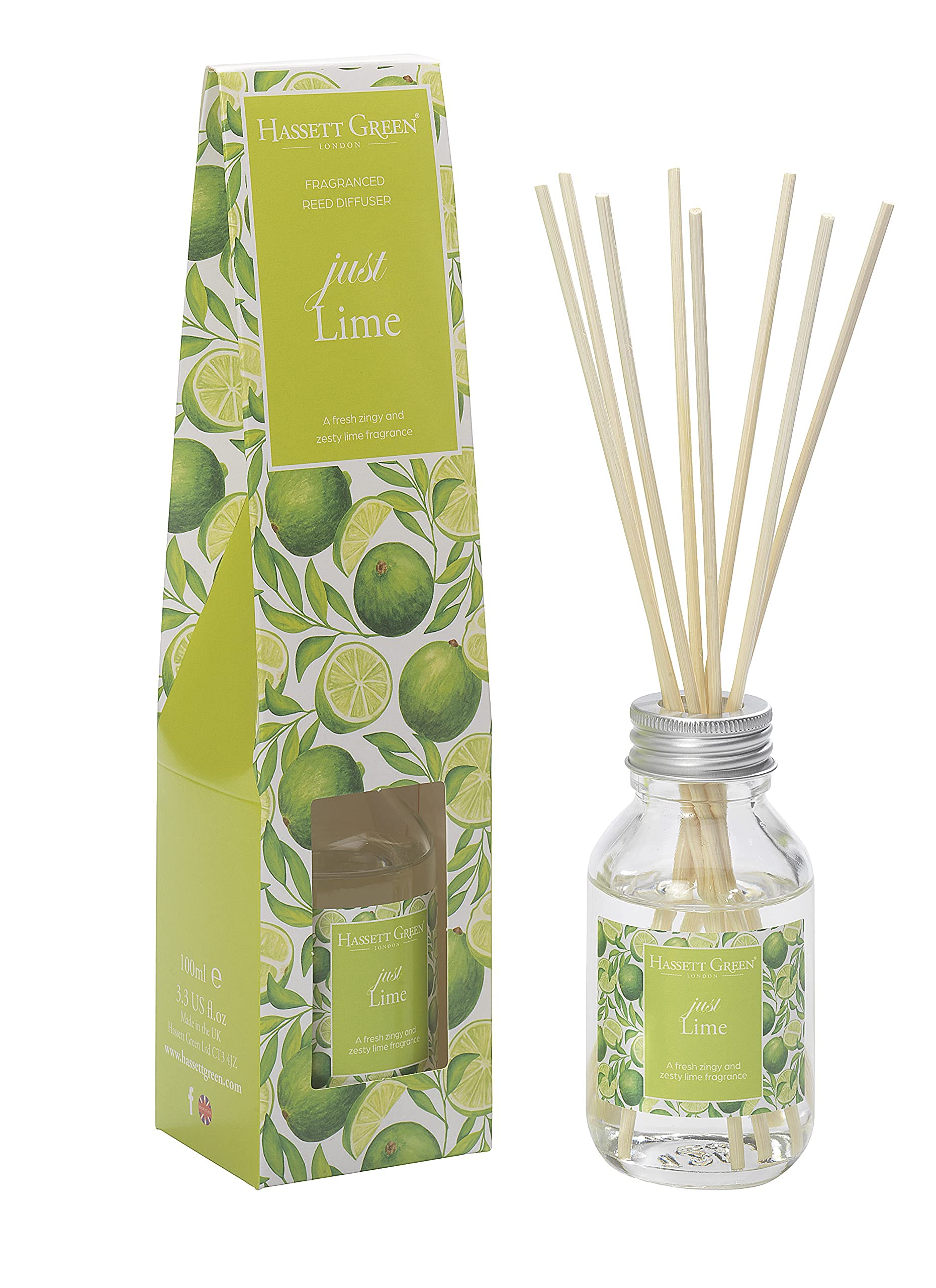 Hassett Green Just Lime Indoor Fragrance Oil Reed Diffuser Long Lasting -100ml