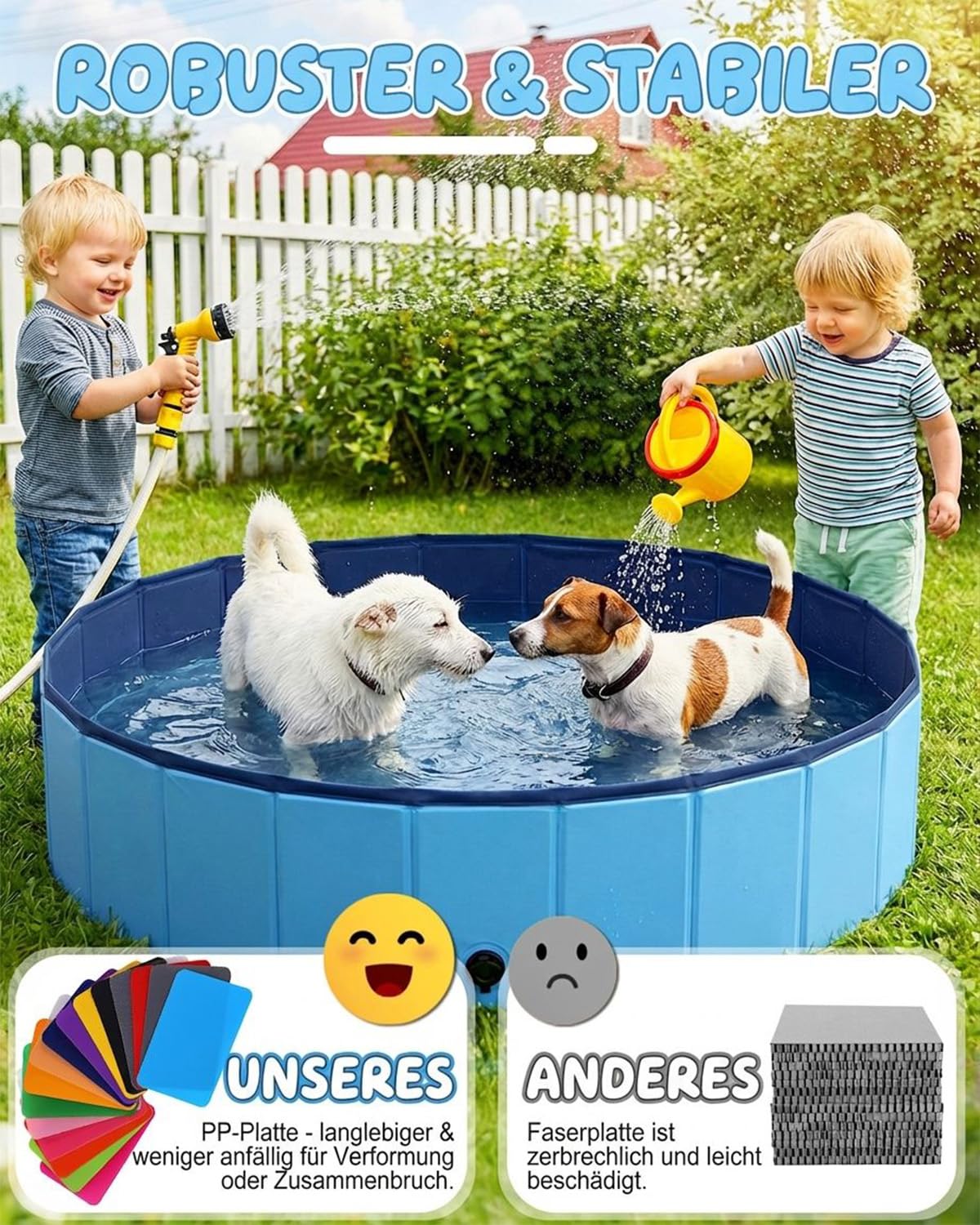 Hundepool für Große Hunde, Faltbarer Pool, Robustes Schwimmbecken mit Rutschfestem Boden, Planschbecken für Haustiere & Kinder, Langlebige Badewanne für Garten und Sommer (120 x 30 cm)