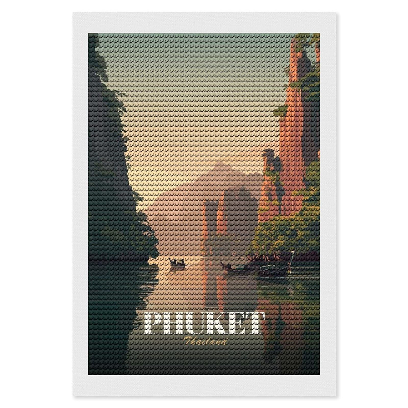 Junmoney Phuket Thailand Travel (2) Diamond Painting Set 8"x12", Holiday Gift Idea, for Creative Relaxation, Fun Craft Experience, Vintage Style Decor