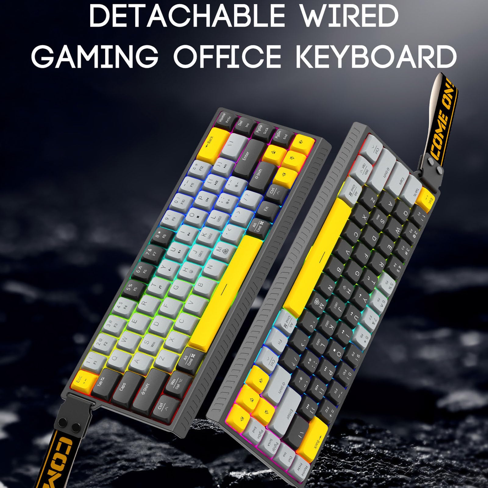 Tastiera USB Cablata, 68 Tasti a Forbice, Anti-ghosting, Tastiera per Computer USB Compatta Silenziosa Retroilluminata RGB per Giochi di Lavoro (Grigio Nero)