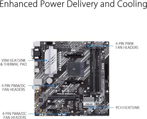 ASUS PRIME B550M-A – Carte mère AMD B550 (Ryzen AM4) au format micro ATX avec double M.2, PCIe 4.0, DDR 4400, Ethernet 1Gb, HDMI/D-Sub/DVI, USB 3.2 Gén. 2 Type-A, Aura Sync RGB - 3