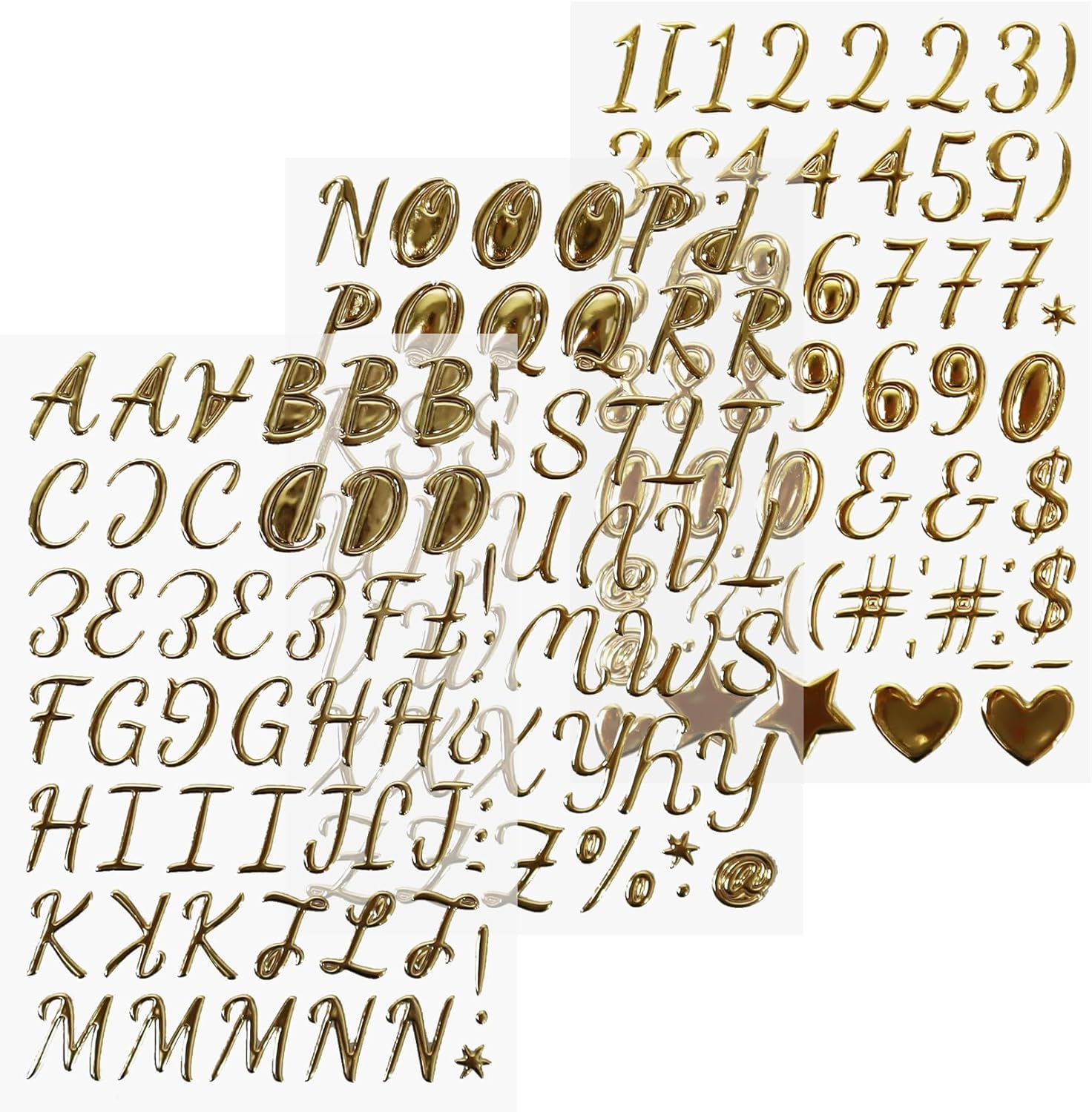 3D Cursive Alphabet Stickers, 163 Pieces Self-Adhesive Glitter Foam Letters Number Sticker Decals for Mailbox, Graduation Caps, Classroom Decor - Gold