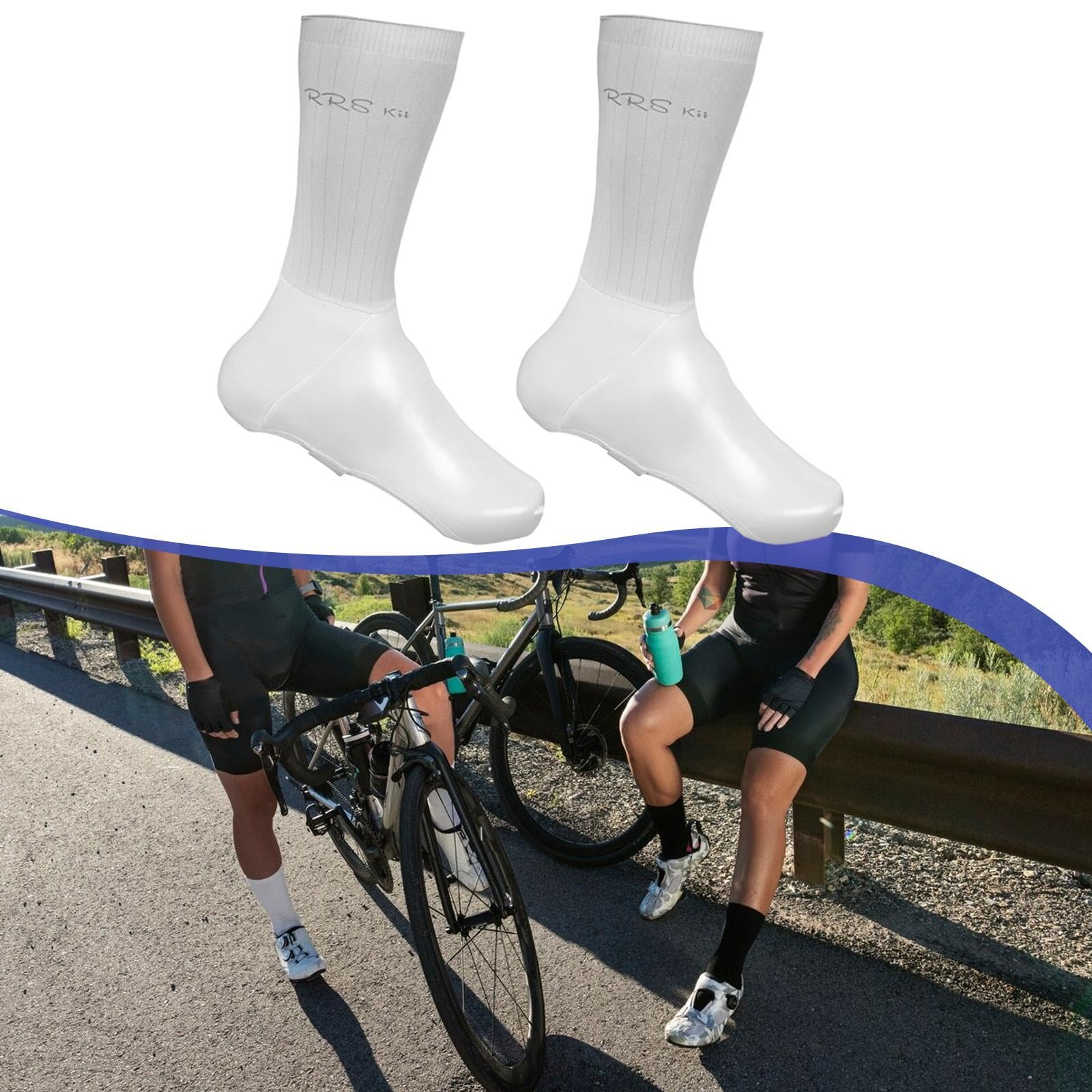 Copriscarpe da Ciclismo Impermeabili, Copriscarpe Alto in Poliestere E PU per Scarpe da Montagna E da Strada, Offre Prestazioni Antivento, Antipioggia E Traspiranti, Bianco