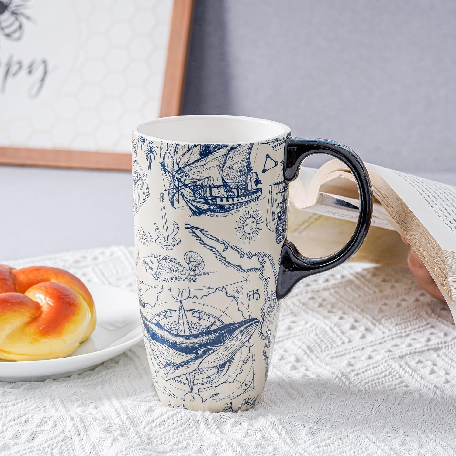 Topadorn 17oz Ceramic Travel Mug with Lid & Handle, Porcelain Coffee Cup with Gift Box, Dishwasher & Microwave Safe, for Latte,Tea, Cocoa, Milk, Home & Office - Image 4