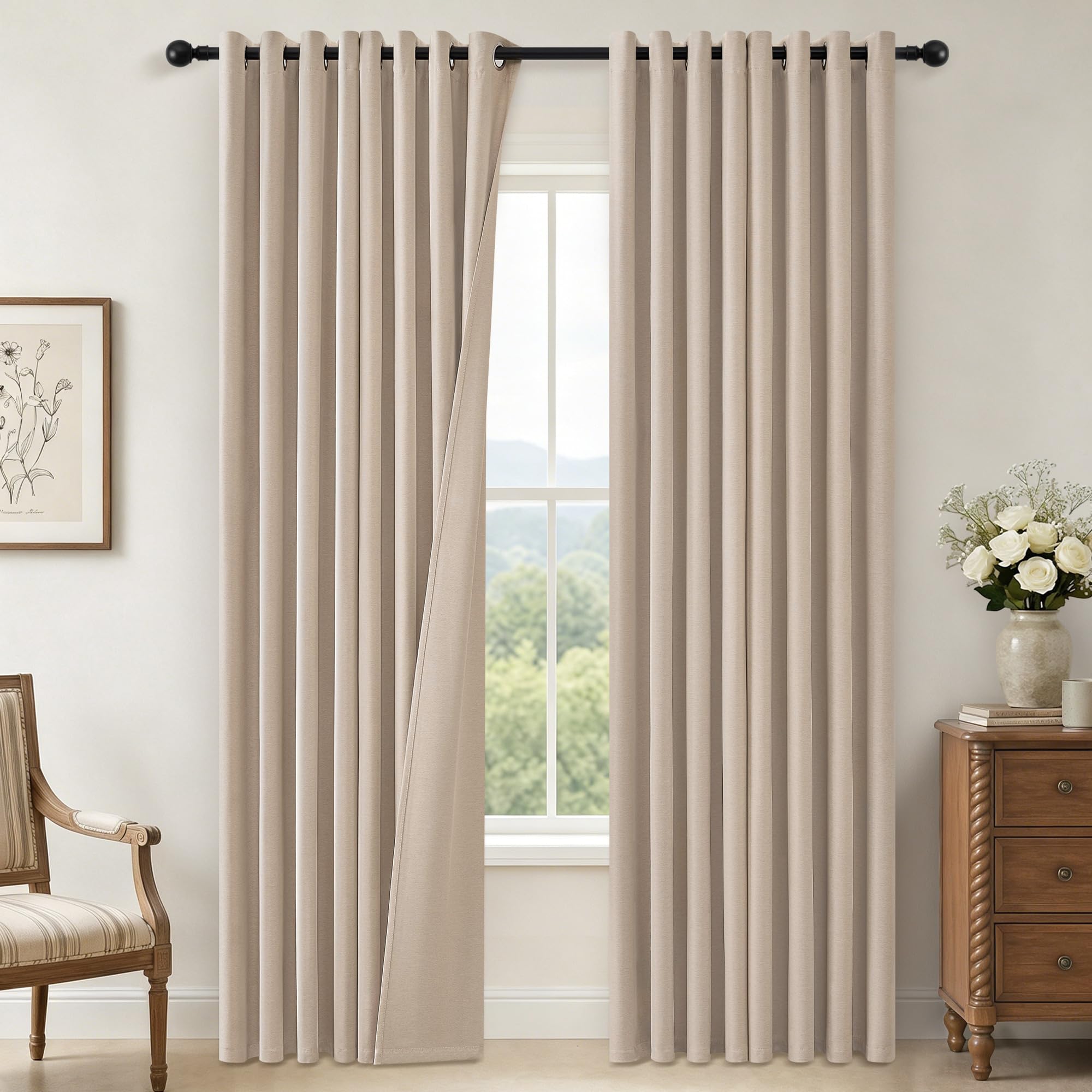 Best Baisite Blackout Curtains for Bedroom Living Room 84 Inch Drop 2 Panels Thick Soft Double-sided Linen Curtains Eyelet Thermal Sun Blocking Soundproof Curtains Window Treatments Cream 52"W x 84"L โ image 1