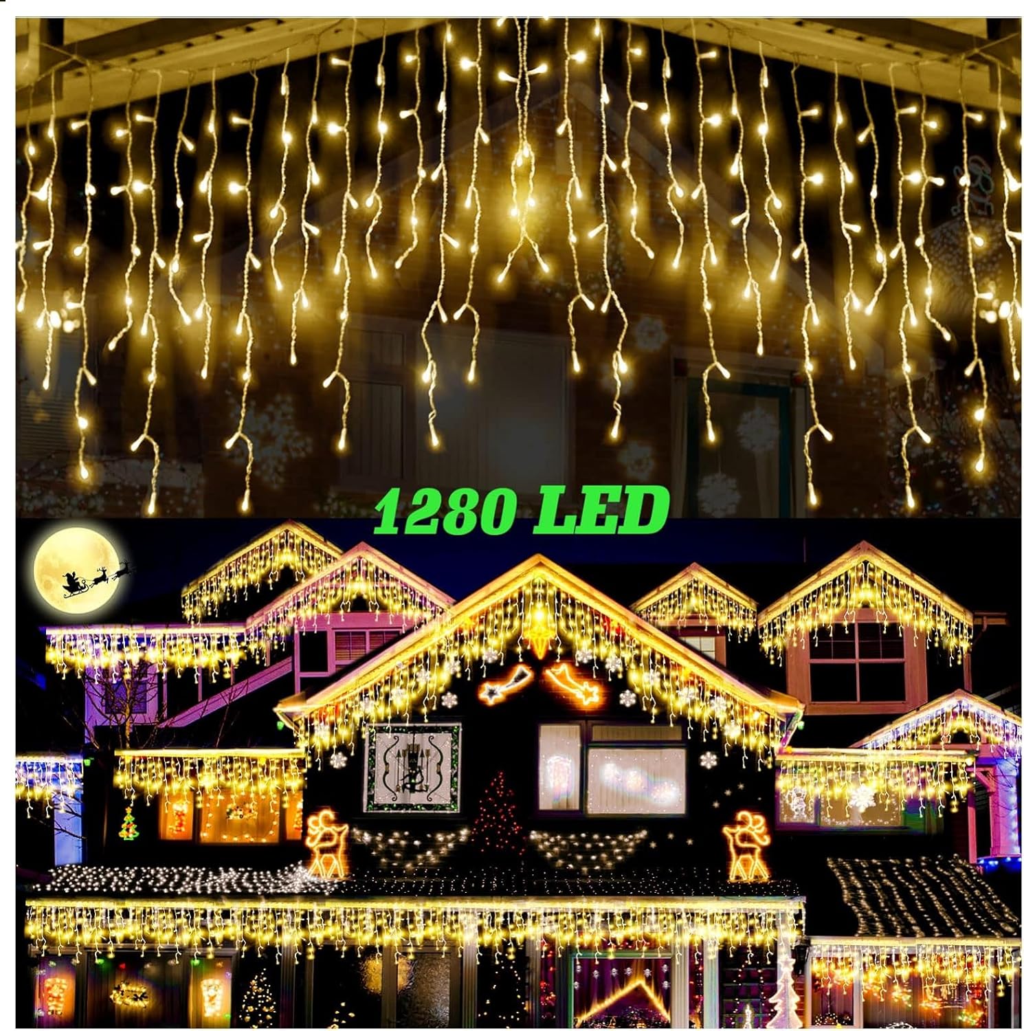 Vohuf 1280 Warm White LED Icicle Christmas Lights Perfect