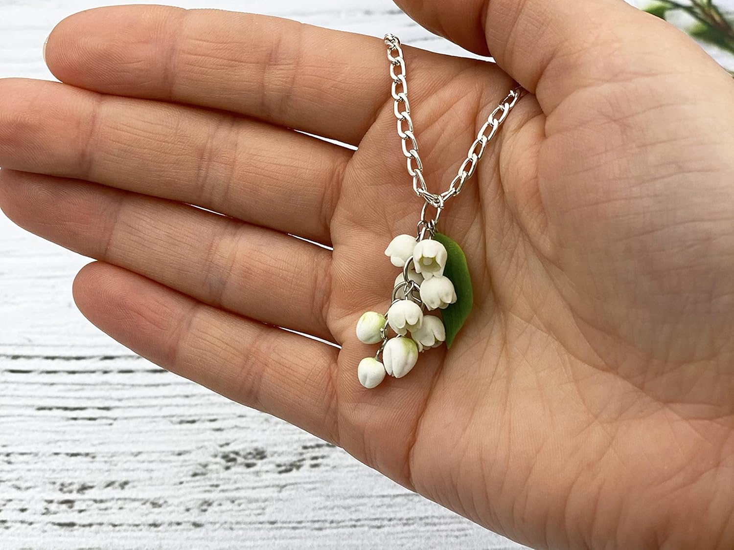 Flower necklace lily of the valley statement pendant floral charm