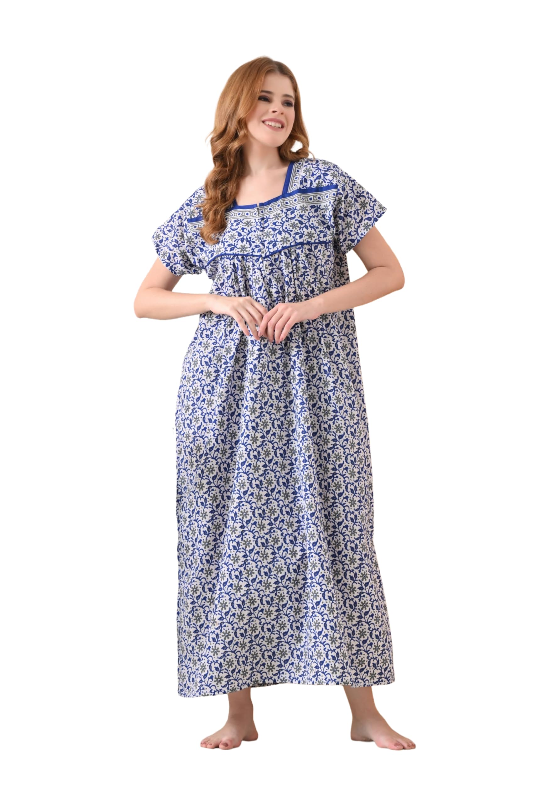 Dreamlily Cotton Maternity Nighty for Women | Floral Print Feeding Nighty with Front Opening | Nursing Night Dress | Pregnancy & Postpartum Maxi Lounge Wear-image-34