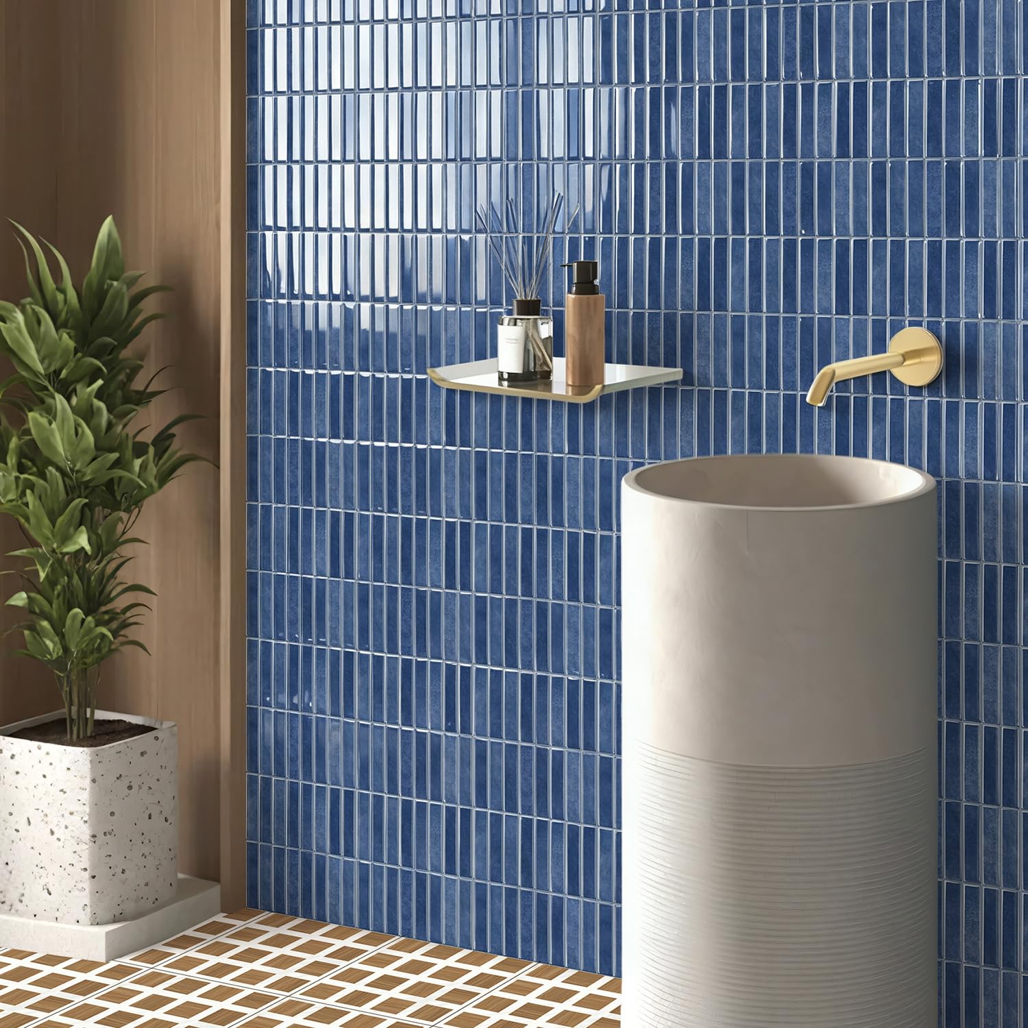 Alwayspon 10 Sheets 12inch/30.5cm 3D Self Adhesive Wall Tile Sticker Transfers, Peel and Stick Waterproof Splashback Stick on Tile Decals for Kitchen Bathroom Wall, Klein Blue