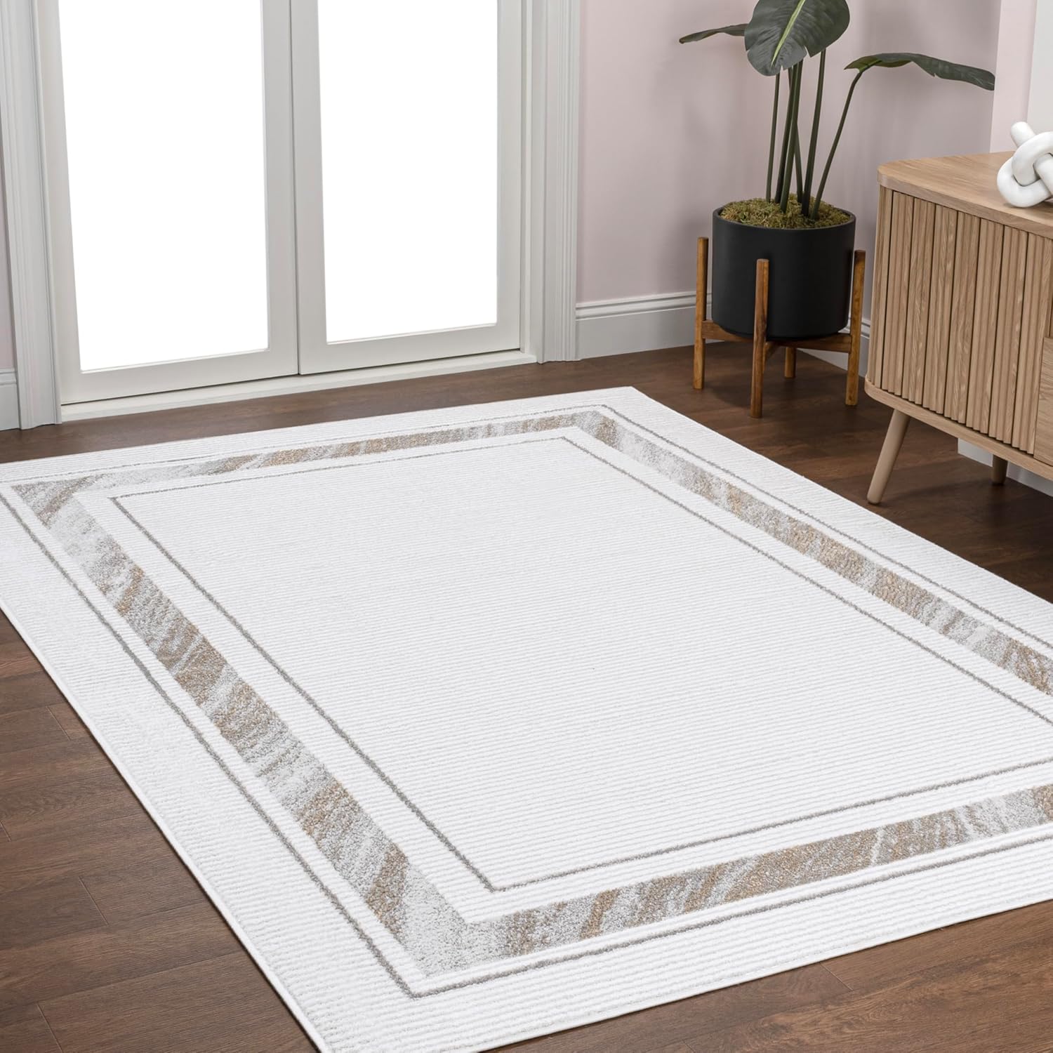 JONATHAN Y Marble Pattern High-Low Silver/Gold Indoor Area Rug, 3x5, Athens Classic Border, Easy-Cleaning for Living Room, Bedroom, Kitchen, Pet Friendly, Non-Shedding (CAR102C-3)