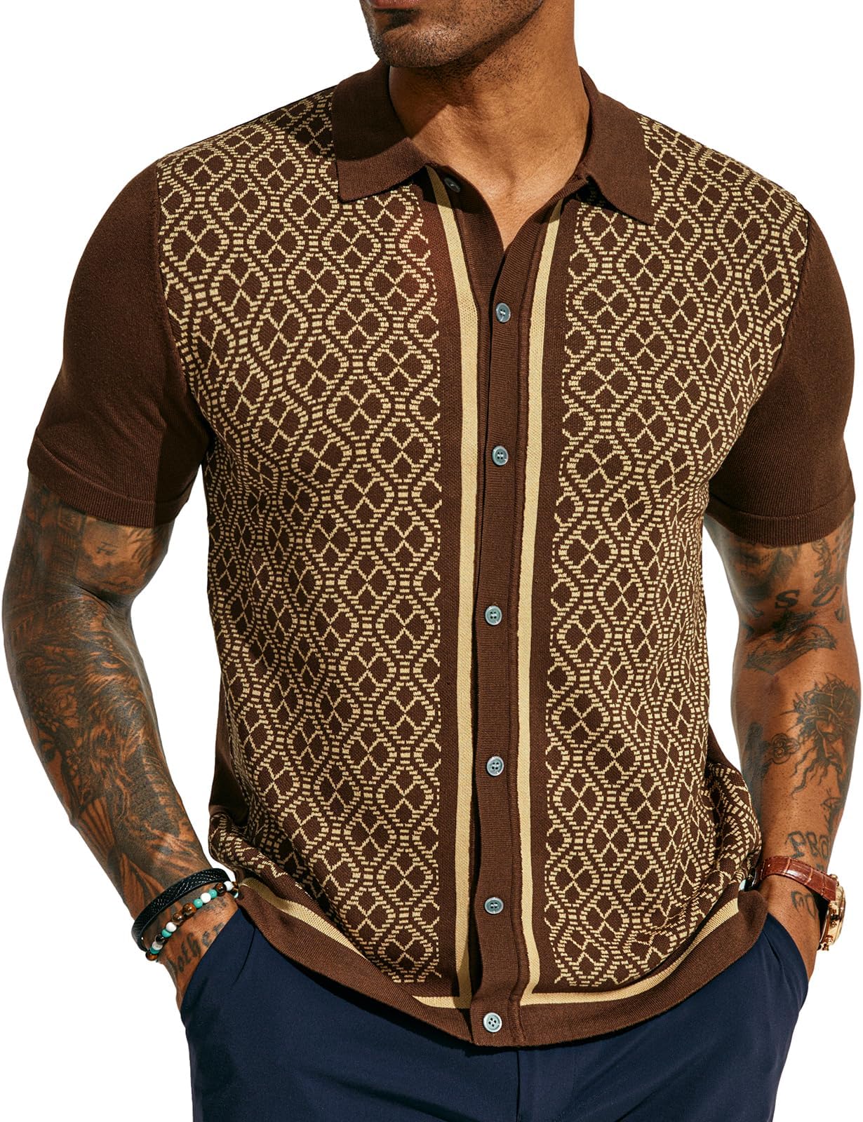 Men's Polo Shirts 70s Vintage Shirts Contrast Knitted Polo Shirts