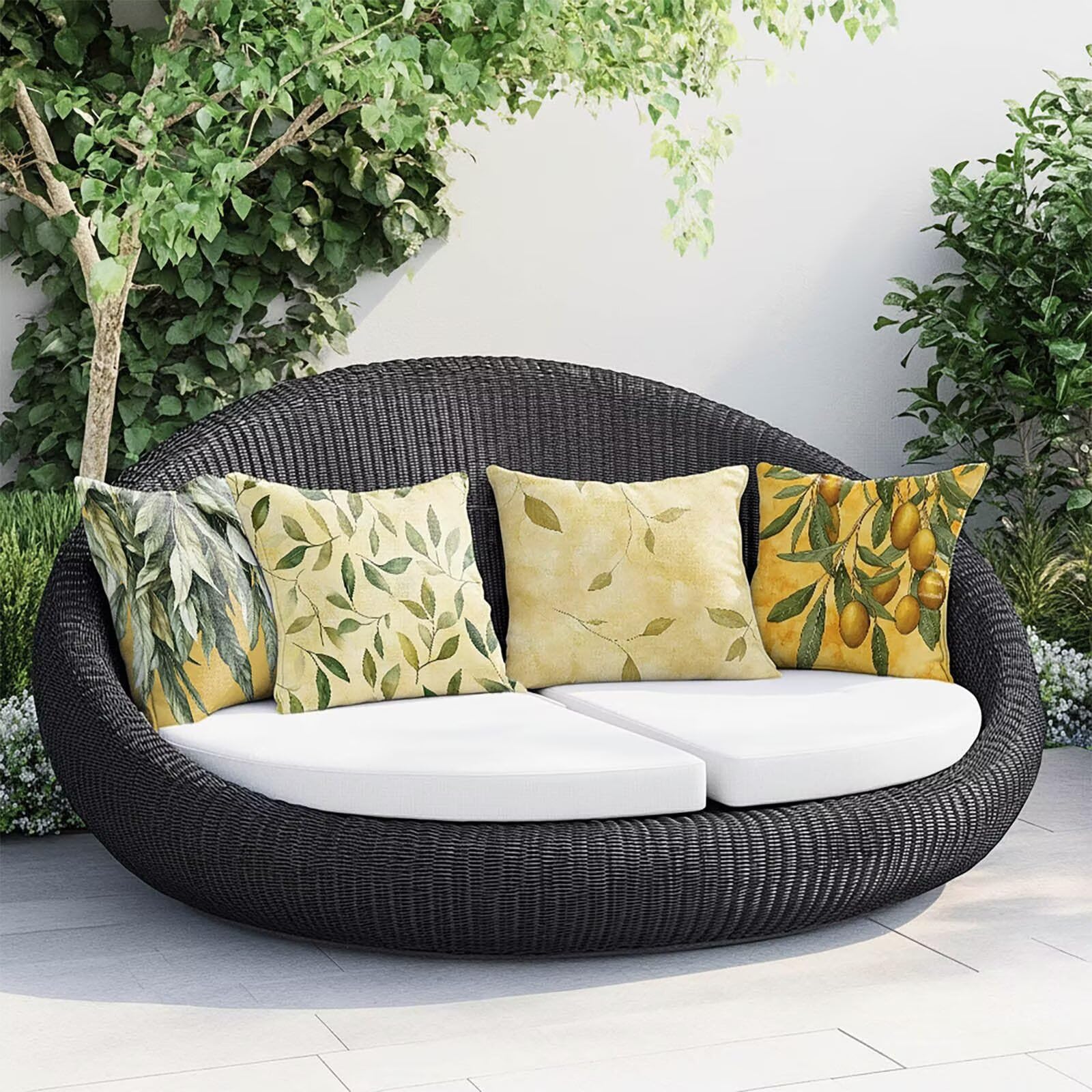 XTBZ-10602 poszewki na poduszki w kształcie liścia 66 cm x 66 cm, dwustronne nadruki, żółte poszewki na poduszki, wodoodporne ochraniacze do pokoju, na zewnątrz, ogród, sofę, prezenty, 4 szt