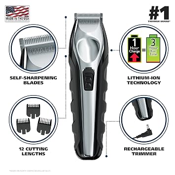 Wahl USA Lithium Ion Total Beard Trimmer for Men with 11 Guide Combs for Easy Trimming, Detailing, Grooming Model 9888