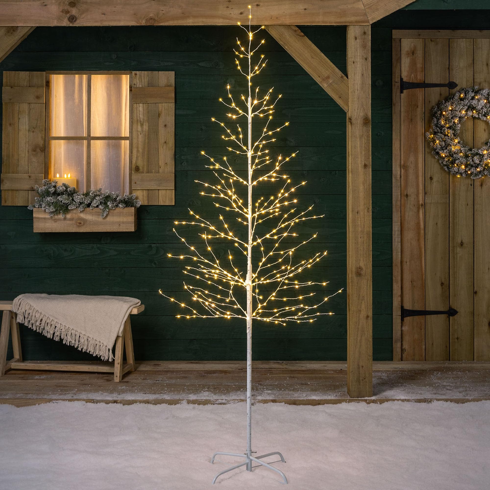 Christow 7Ft - 424 Led White Twig Tree With Lights 7Ft, Light Up Outdoor Christmas Tree, Pre Lit Indoor Birch, Warm White Micro Led, Mains Operated (424 Led)