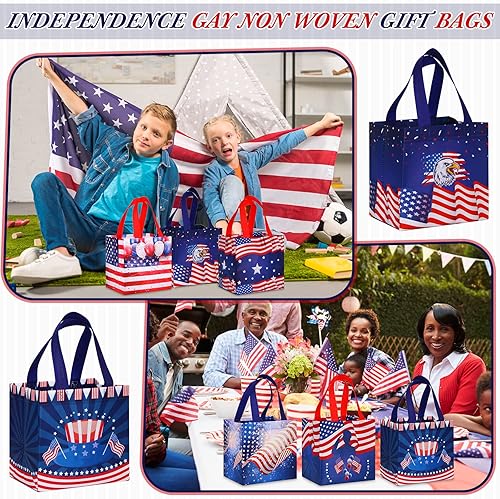 Miniatura 5 de Ctosree 60 bolsas de bandera estadounidense del 4 de julio, bolsas de regalo para el Día de los Veteranos, bolsas de regalo patrióticas con asa,