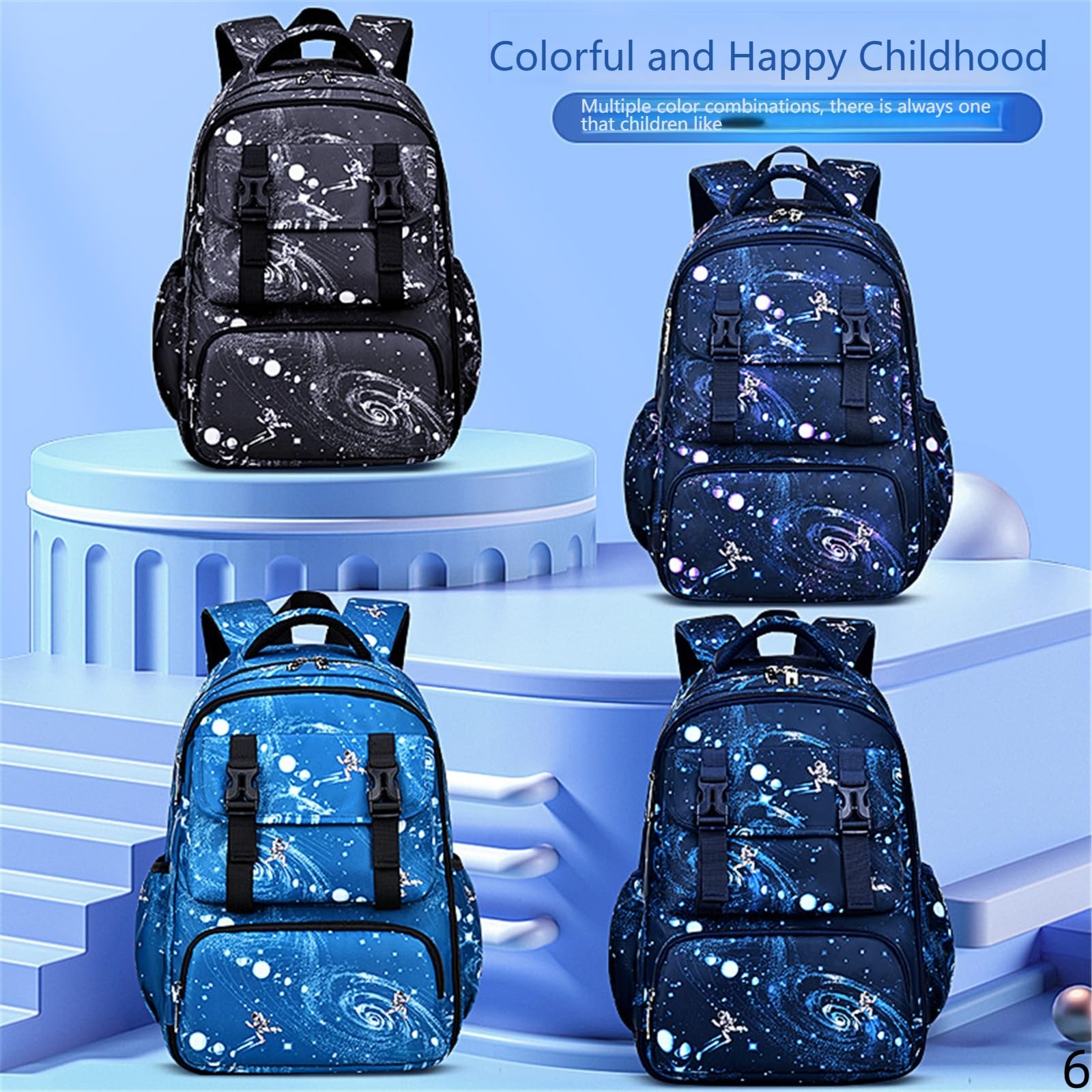 Zaino Scuola Elementare Boy's Schoolbag Bagnomage Children per Bambini Leggero in Stile Frigorifero Studenti 1-3-azzurro (Grande)