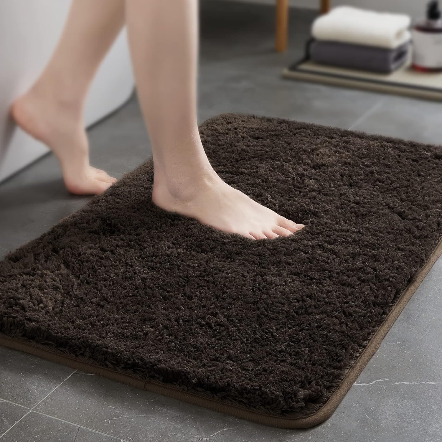 TECHMILLY Luxury Fluffy Bathroom Rug, NonSlip Soft